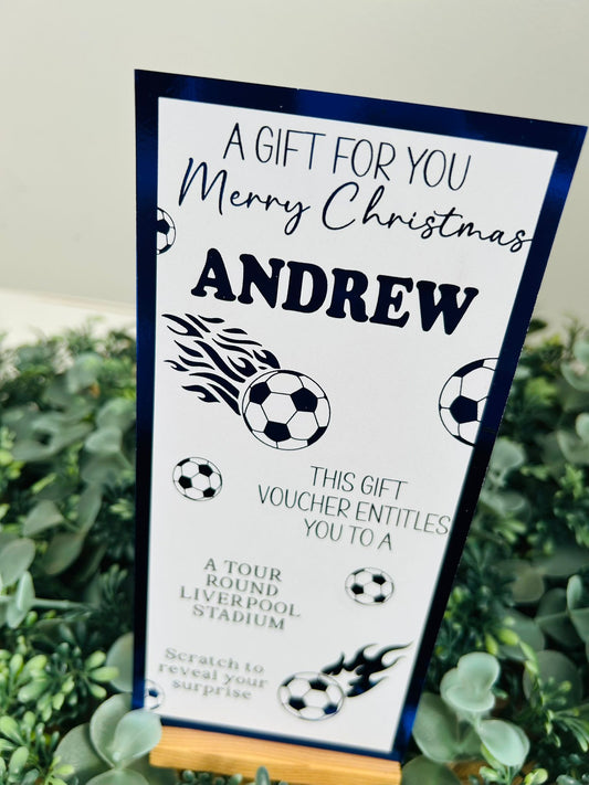 Personalised Foil Christmas Card, Surprise Reveal Scratch Off Ticket, Football