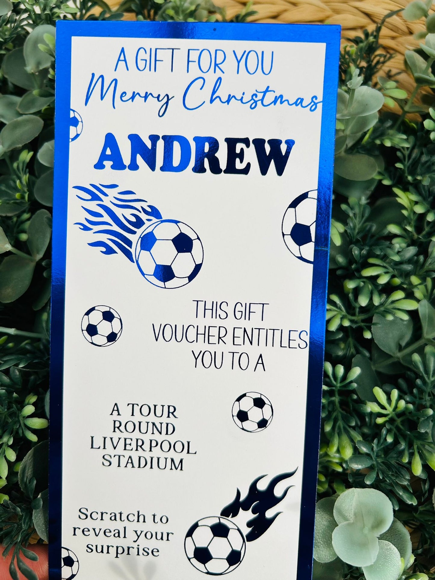 Personalised Foil Christmas Card, Surprise Reveal Scratch Off Ticket, Football