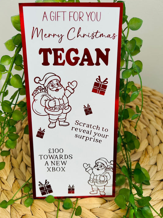 Personalised Foil Christmas Card, Surprise Reveal Scratch Off Ticket, Santa Claus