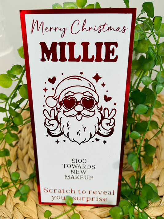 Personalised Foil Christmas Card, Surprise Reveal Scratch Off Ticket, Cool Santa