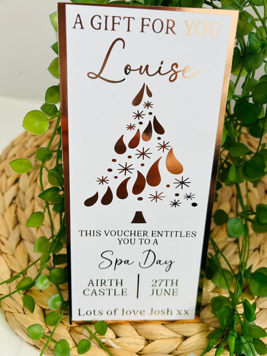 Personalised Foil Christmas Card, Surprise Foil Voucher Spa Day