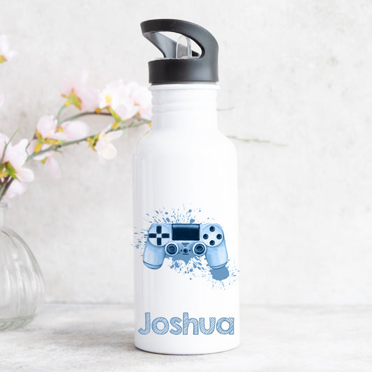 Personalised Gaming Water Bottle With Straw, Blue Gaming