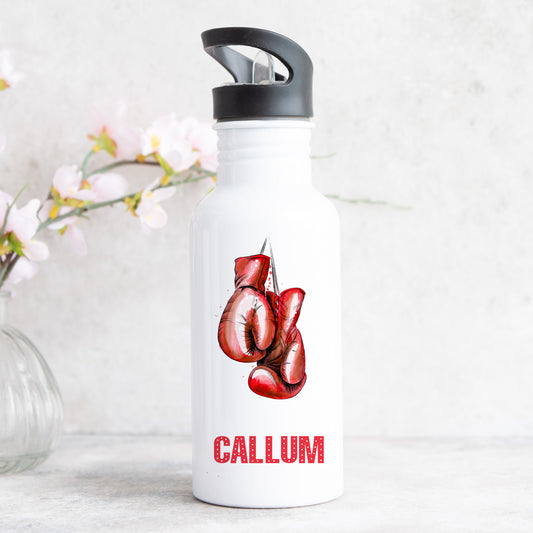 Personalised Water Bottle With Straw Red Boxing Gloves