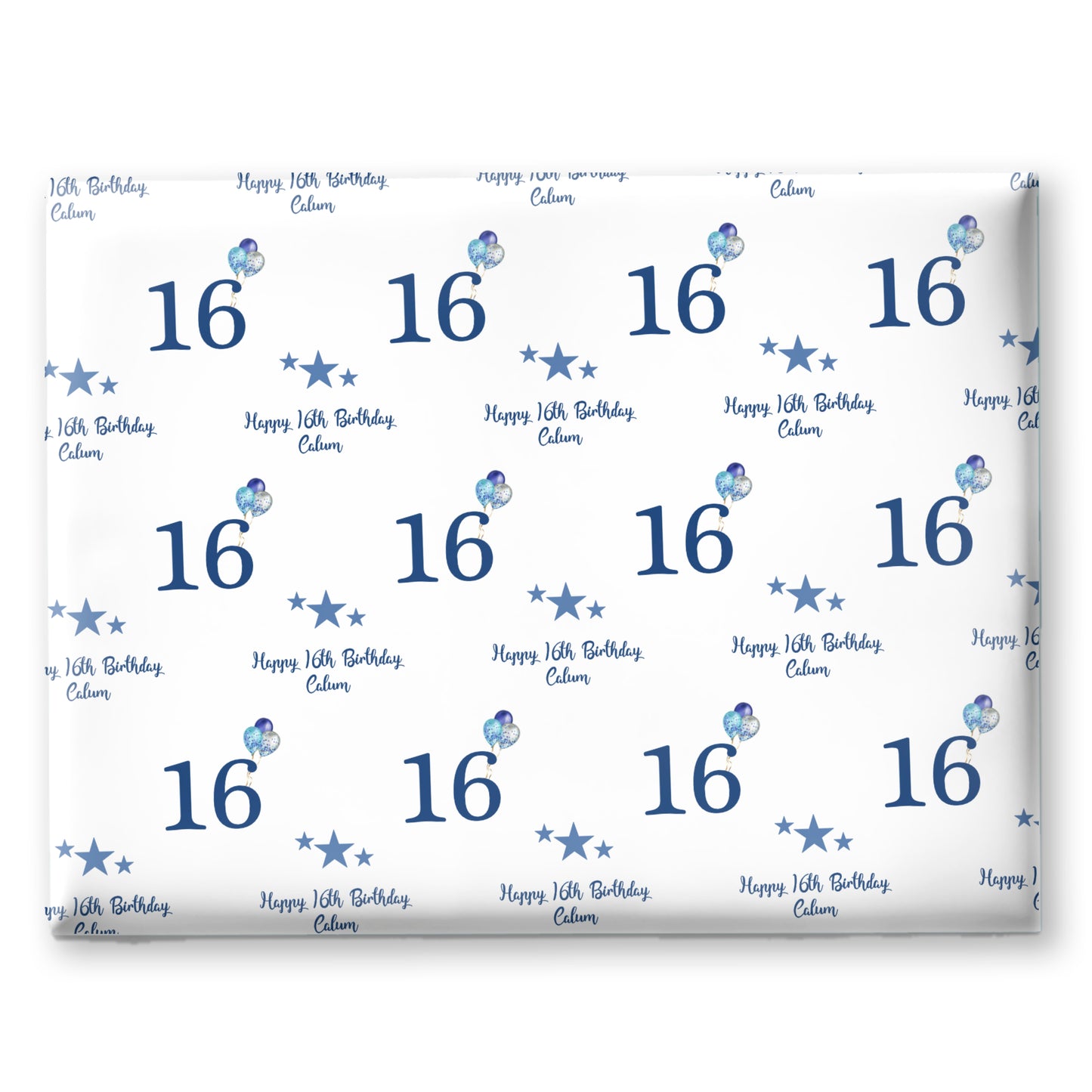 Personalised Birthday Wrapping Paper Blue Stars Balloons