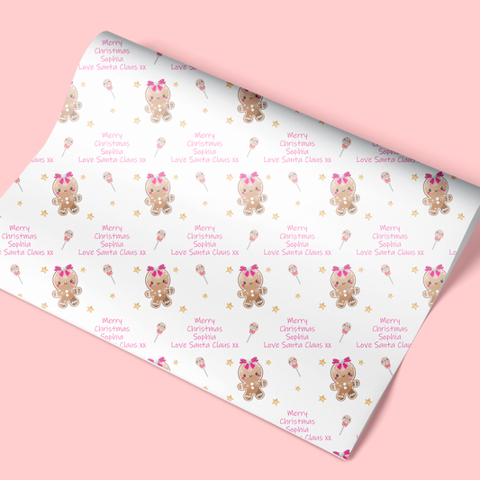Personalised Christmas Wrapping Paper Gingerbread Girl