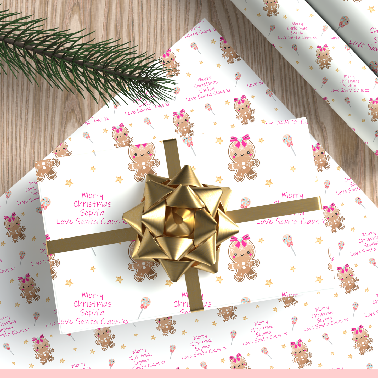 Personalised Christmas Wrapping Paper Gingerbread Girl
