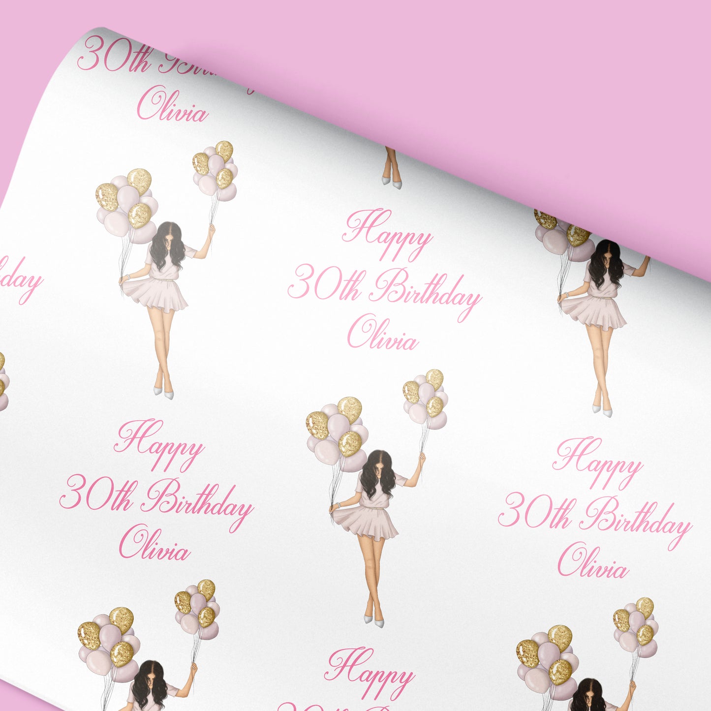 Personalised Birthday Gift Wrap Wrapping Paper Girl Balloons