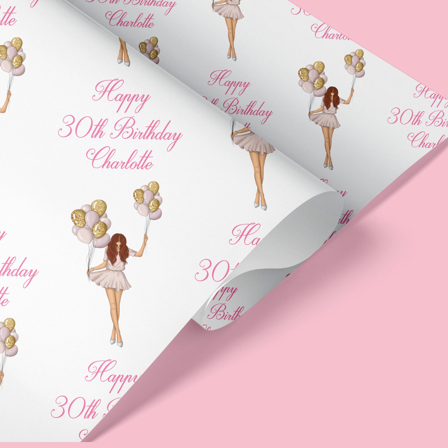 Personalised Birthday Gift Wrap Wrapping Paper Girl Balloons