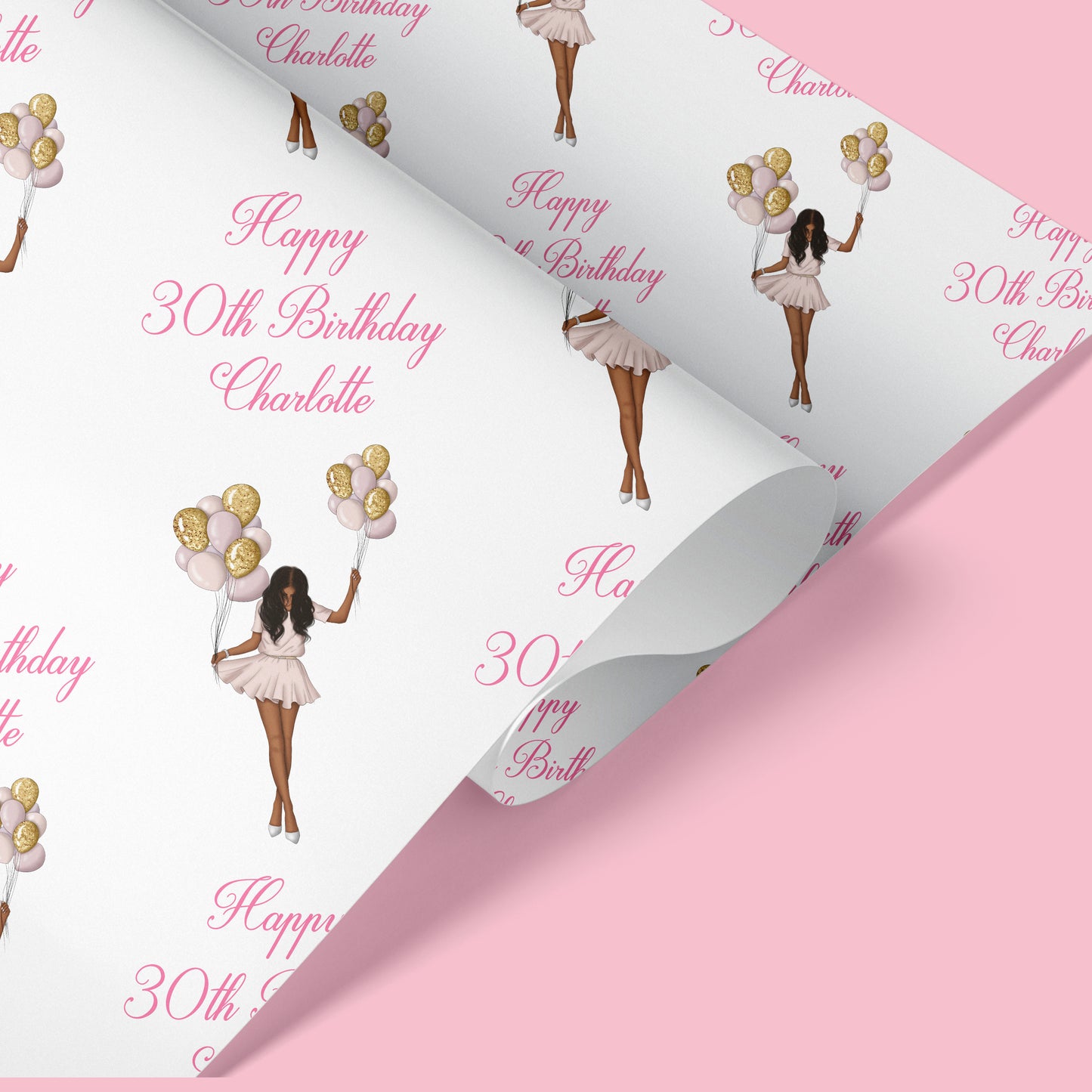 Personalised Birthday Gift Wrap Wrapping Paper Girl Balloons
