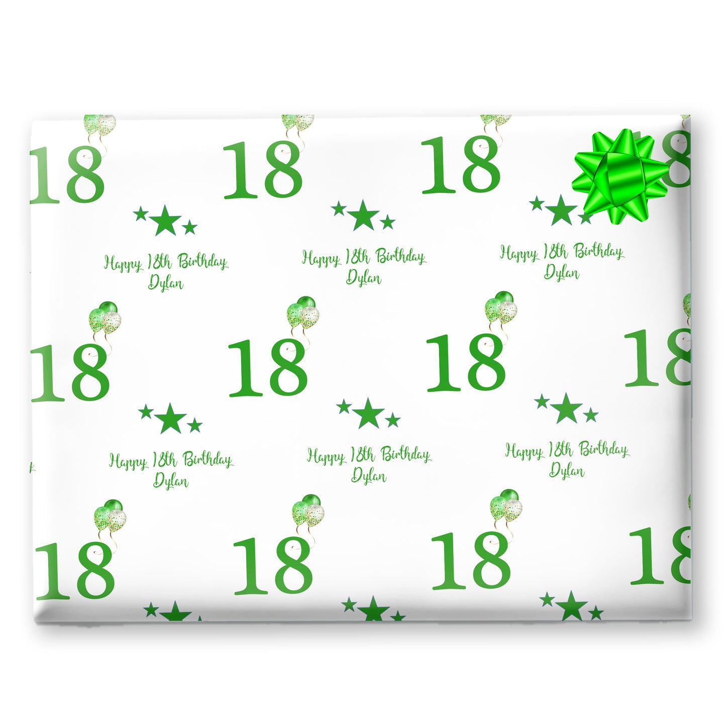 Personalised Birthday Wrapping Paper Green Balloons Stars