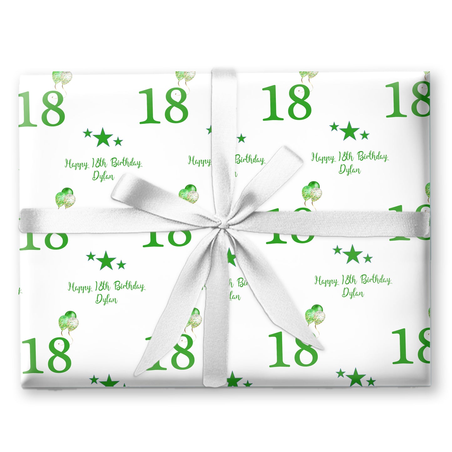 Personalised Birthday Wrapping Paper Green Balloons Stars