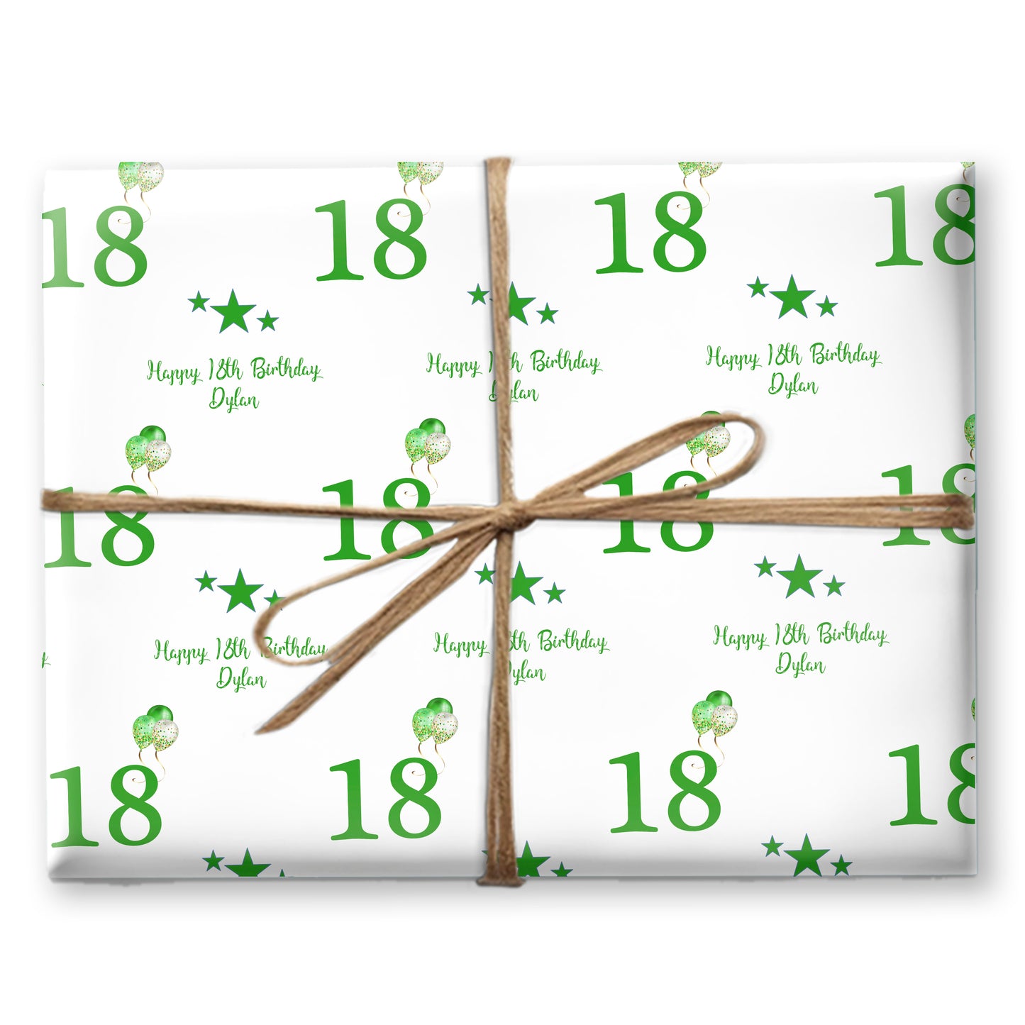 Personalised Birthday Wrapping Paper Green Balloons Stars