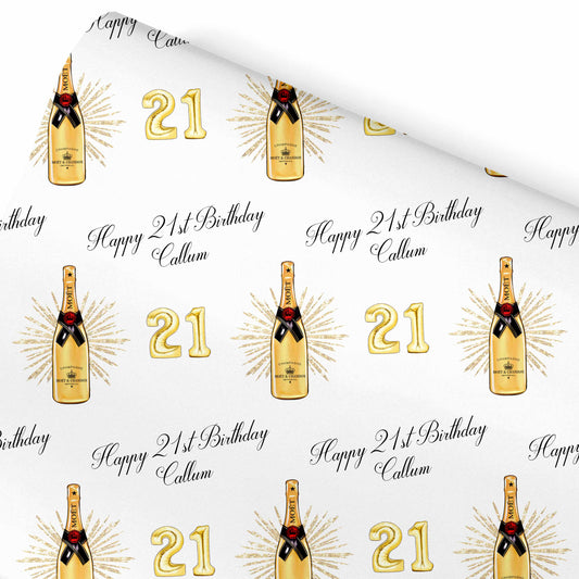 Birthday Wrapping Paper, Customer Personalised Gift Wrap Gold Champagne