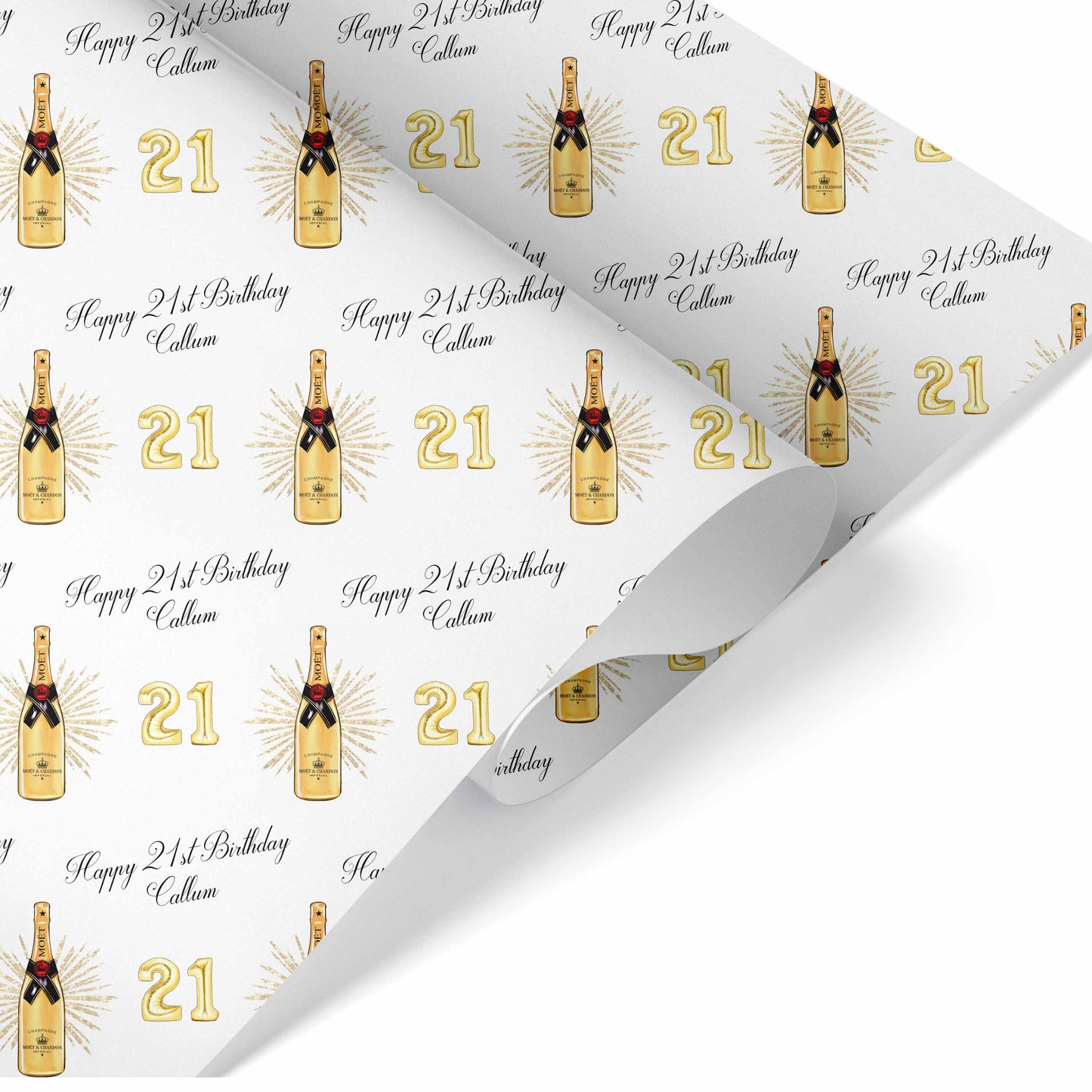 Birthday Wrapping Paper, Customer Personalised Gift Wrap Gold Champagne