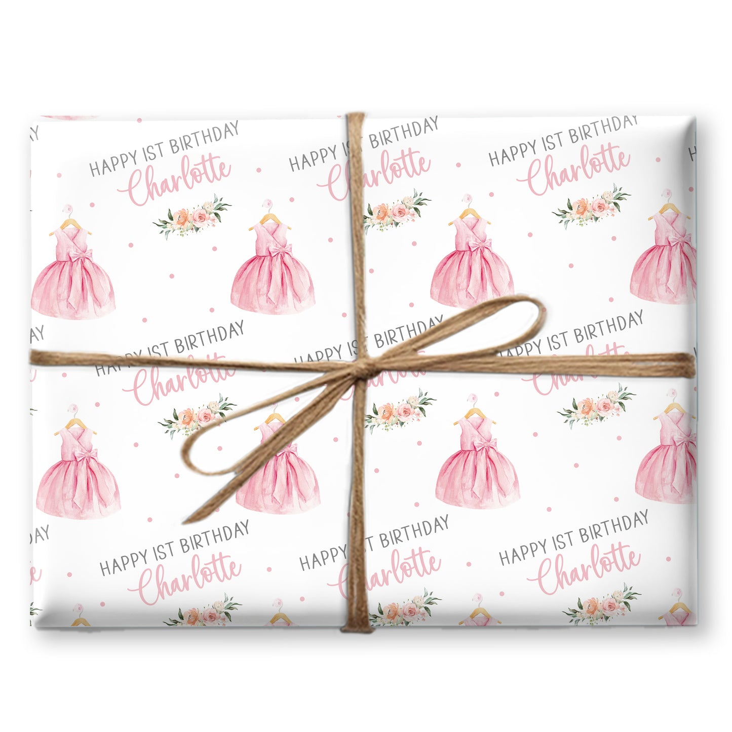 Gift Wrapping Paper Personalised, Pink Dress Girl