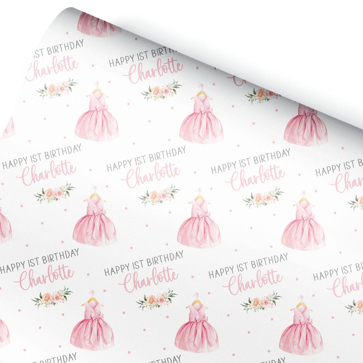 Gift Wrapping Paper Personalised, Pink Dress Girl