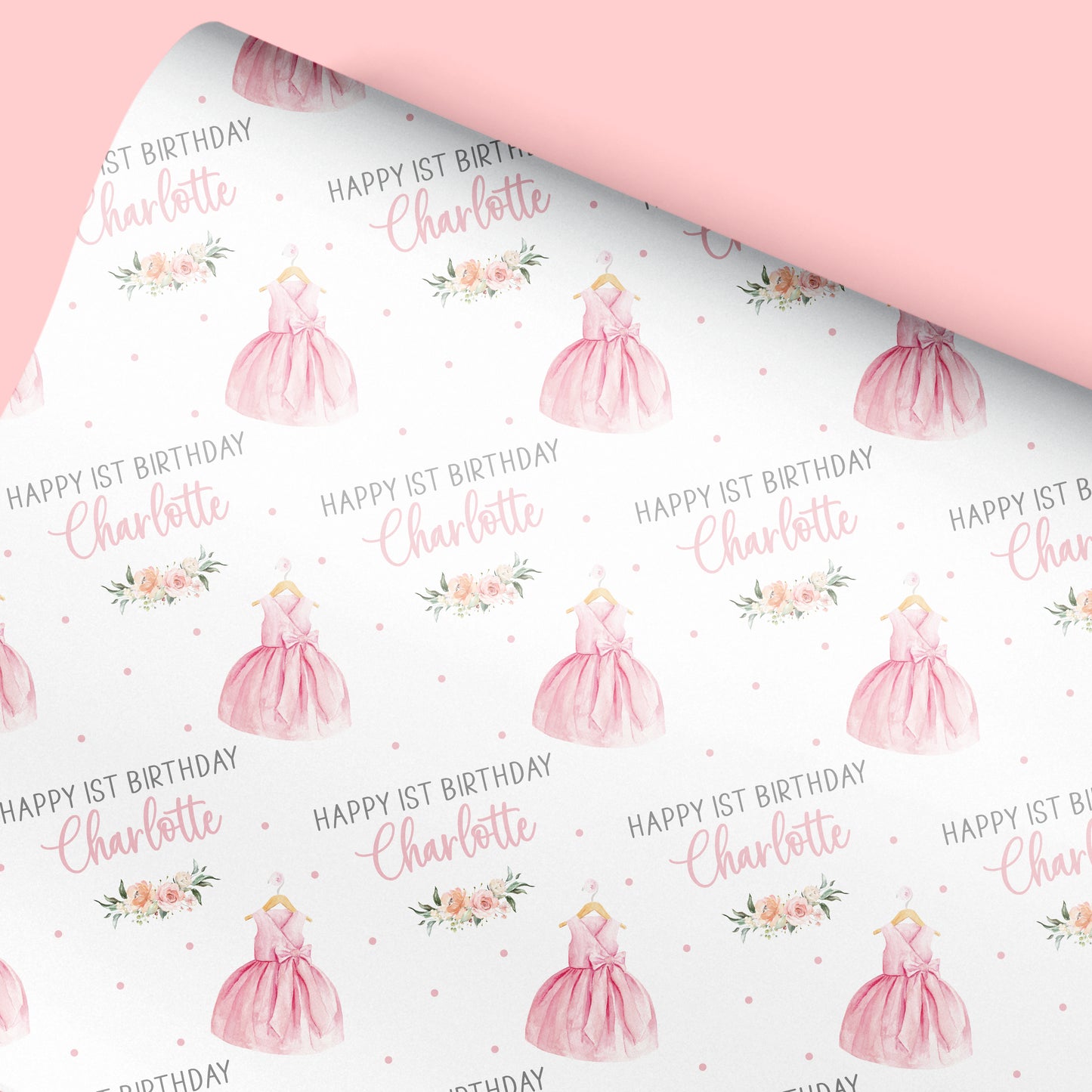 Gift Wrapping Paper Personalised, Pink Dress Girl