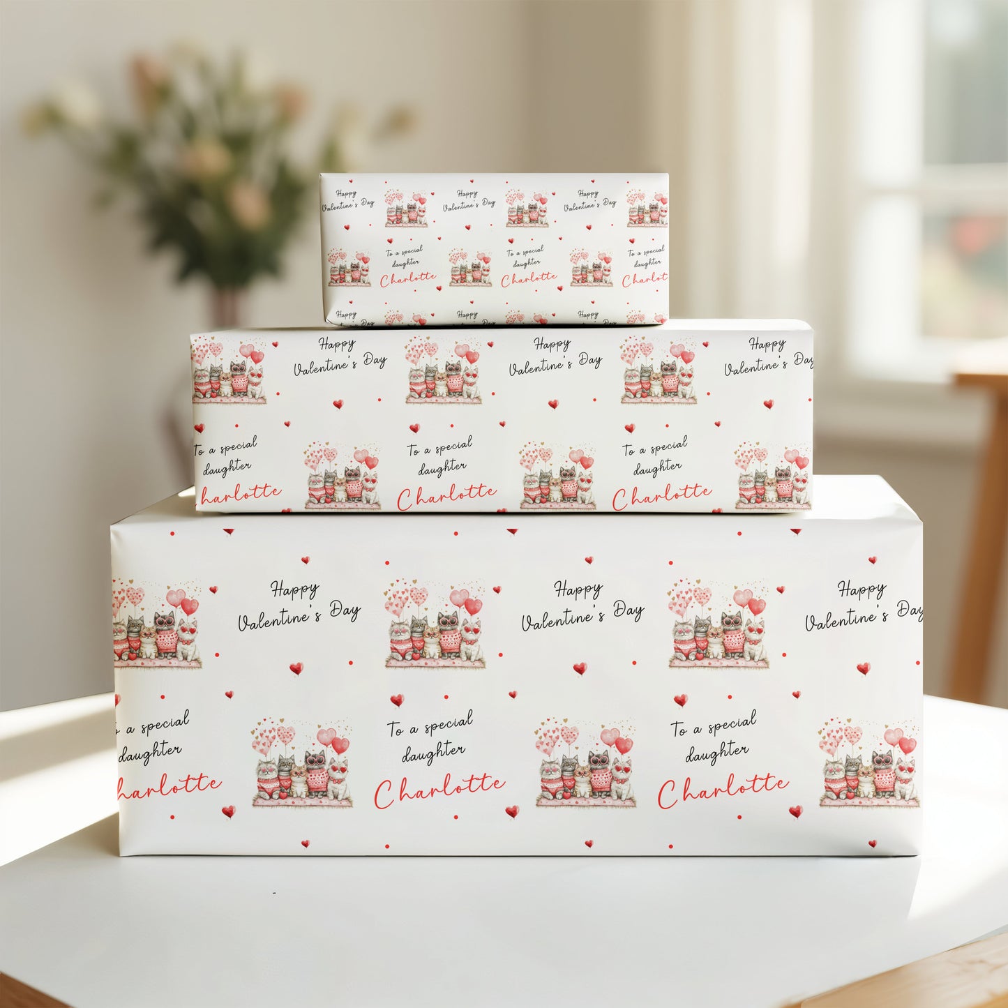 Valentines Day Card, Cute Playful Cats, For Daughter, Granddaughter, Wife, Girlfriend