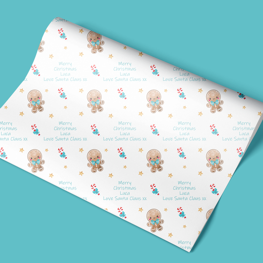 Personalised Christmas Wrapping Paper Gingerbread Boy