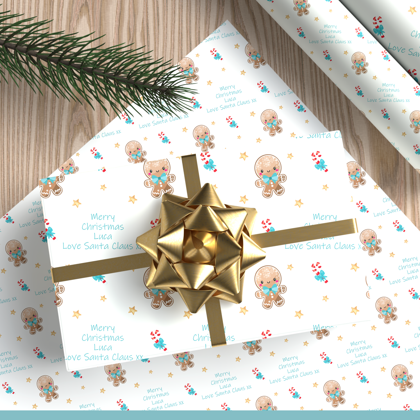 Personalised Christmas Wrapping Paper Gingerbread Boy