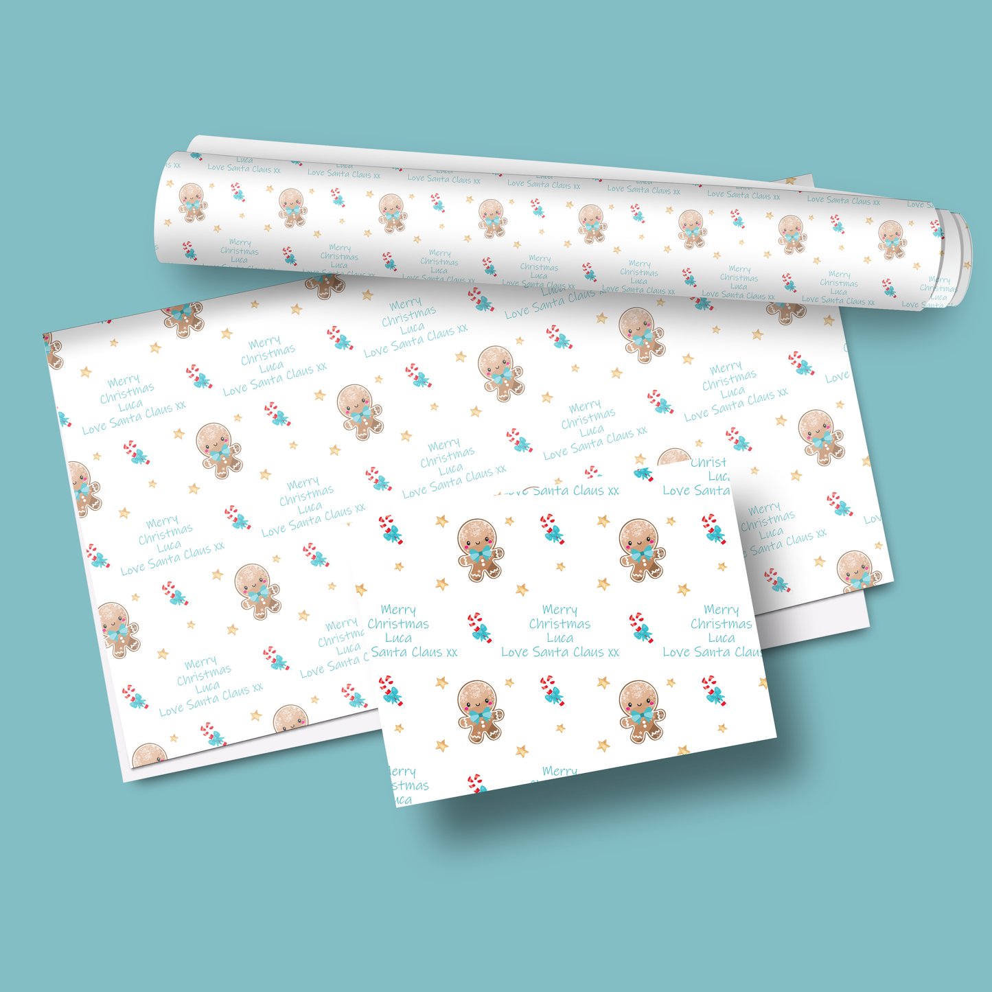 Personalised Christmas Wrapping Paper Gingerbread Boy