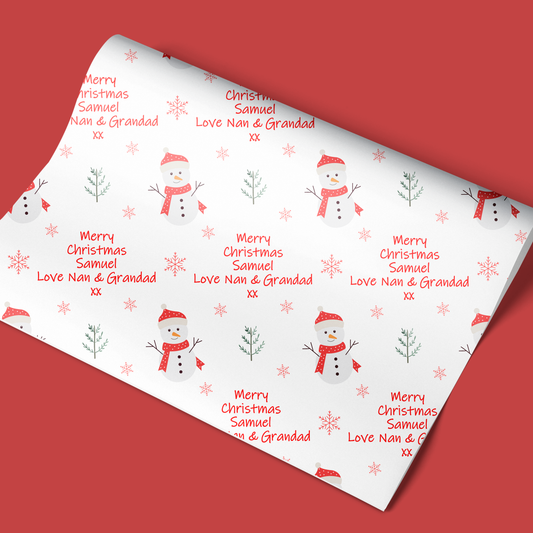 Personalised Christmas Wrapping Paper Red Snowman