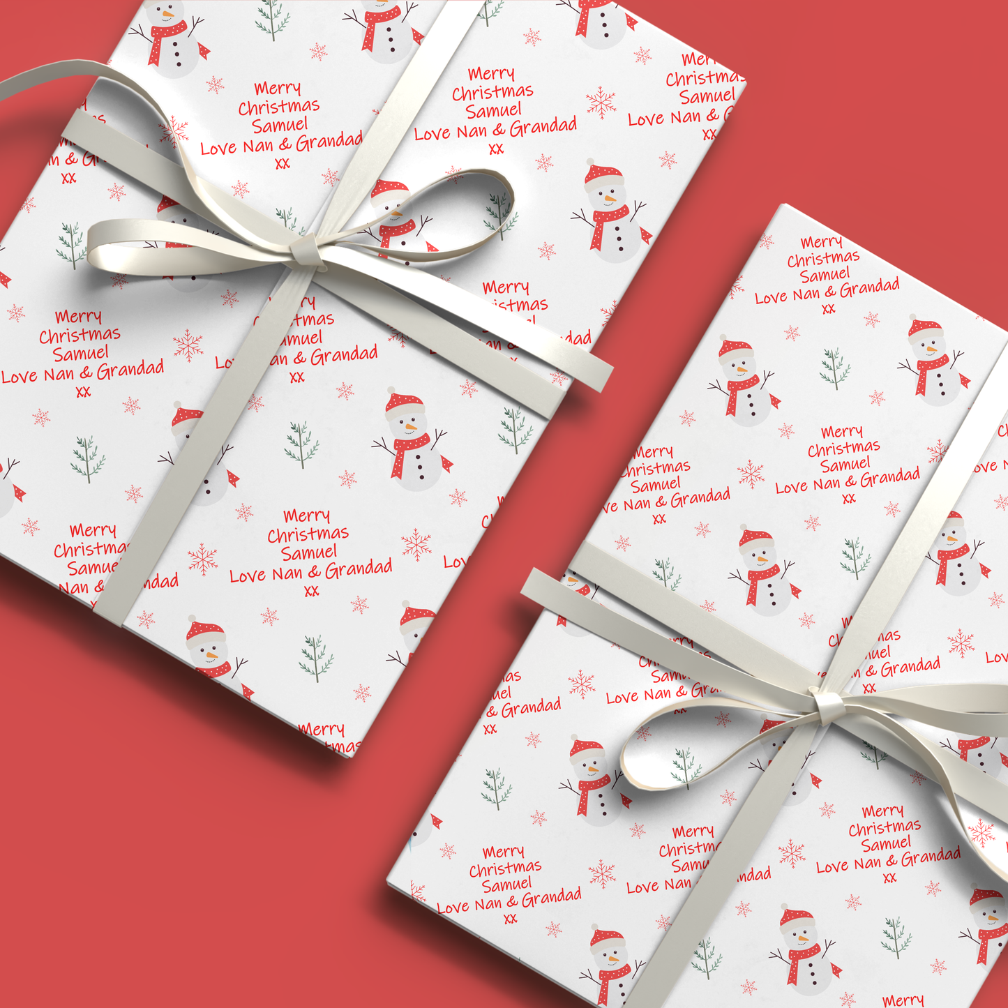 Personalised Christmas Wrapping Paper Red Snowman