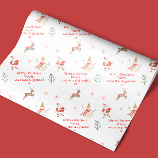 Personalised Christmas Wrapping Paper Santa Snowman Reindeer