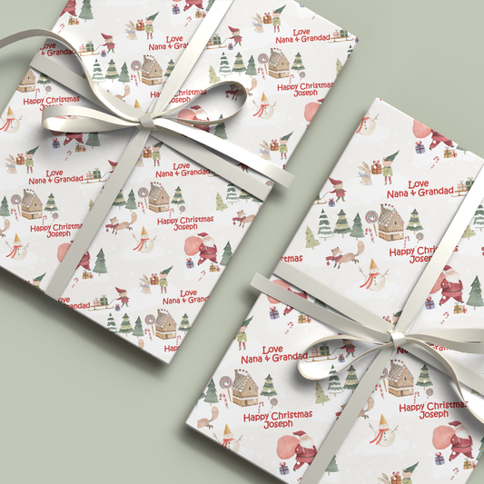 Personalised Christmas Wrapping Paper Santa Claus and Elves