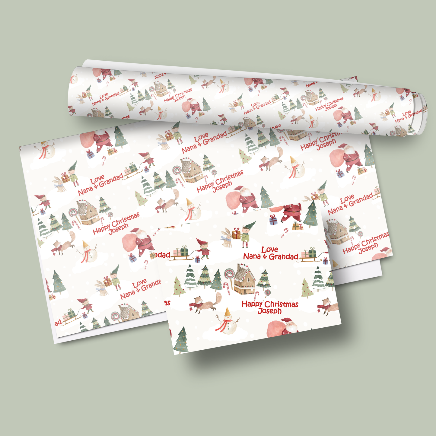 Personalised Christmas Wrapping Paper Santa Claus and Elves
