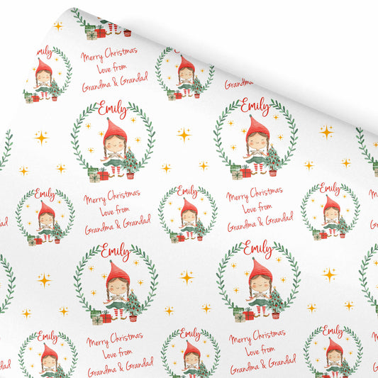 Christmas Wrapping Paper Girl Elf, Gift Wrap For Children