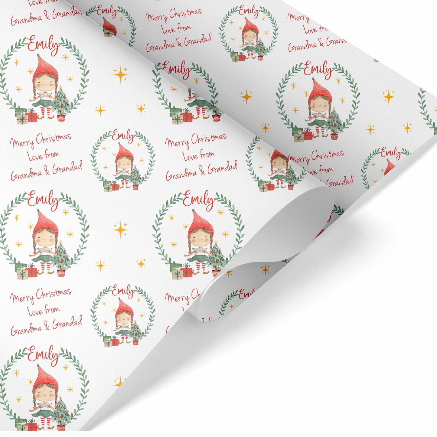 Christmas Wrapping Paper Girl Elf, Gift Wrap For Children