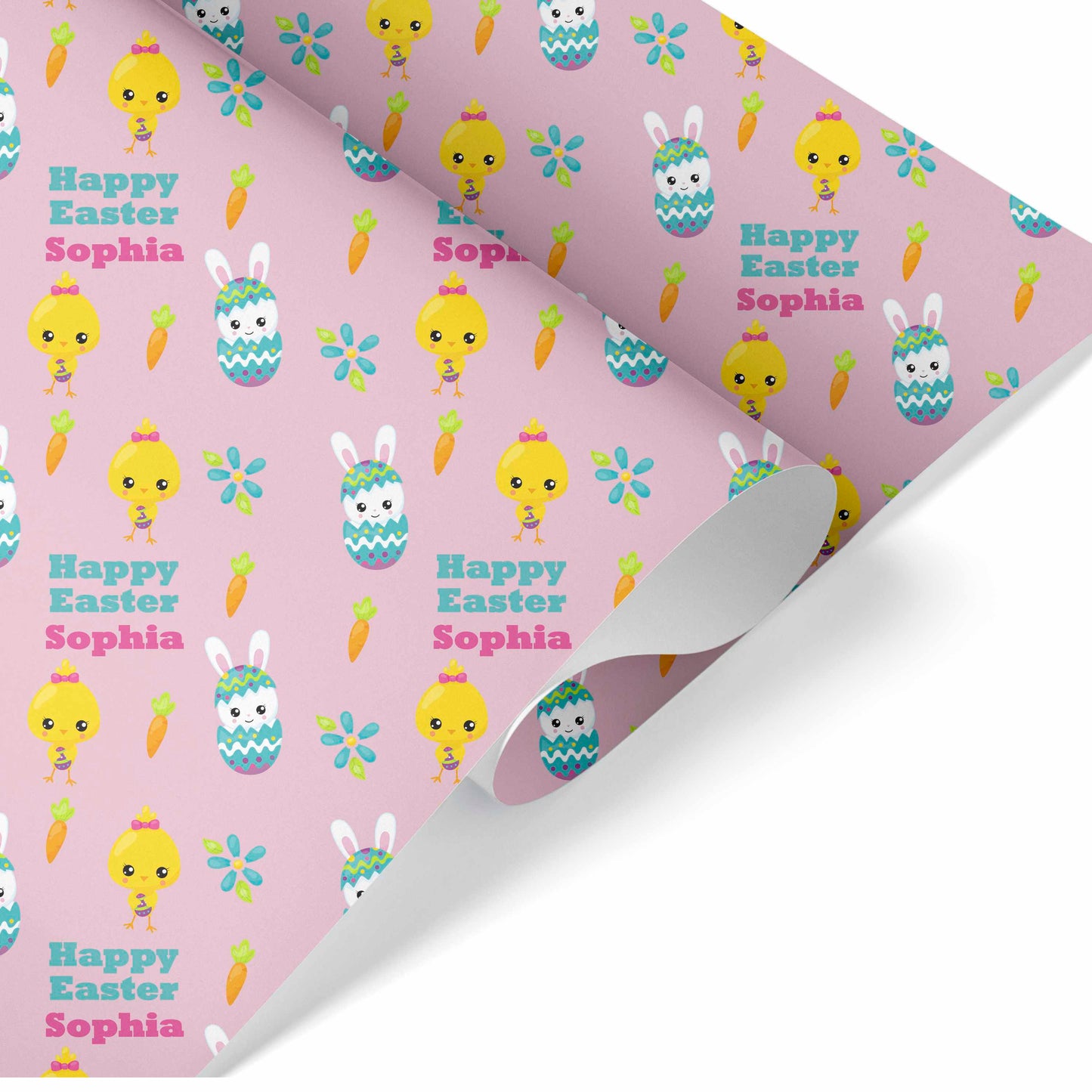 Easter Bunny Rabbit and Chick Pink Wrapping Paper
