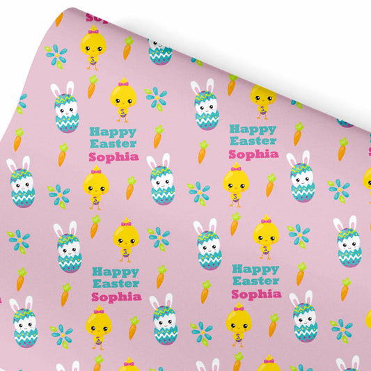Easter Bunny Rabbit and Chick Pink Wrapping Paper