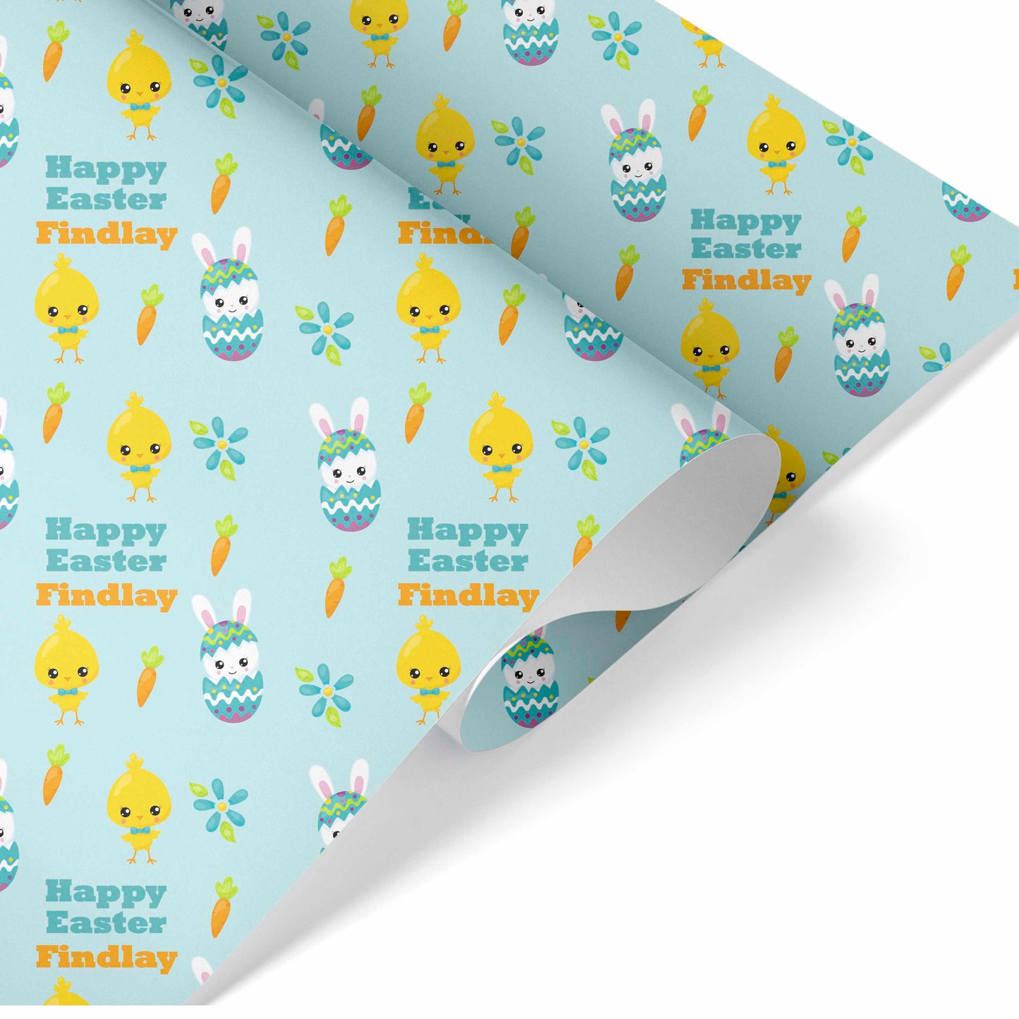 Easter Bunny Rabbit and Chick Blue Wrapping Paper