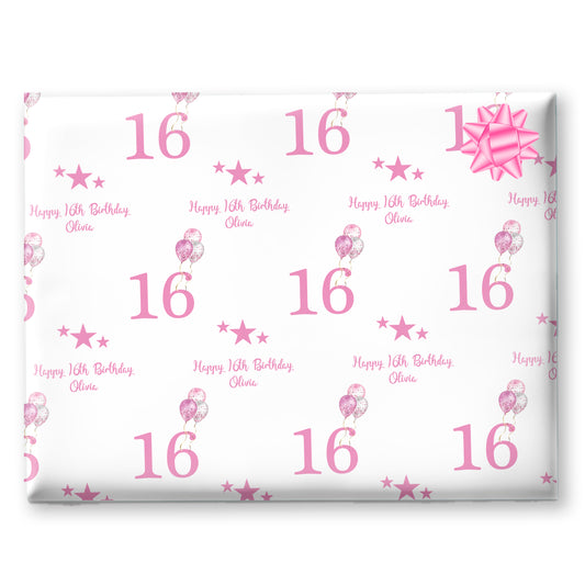 Personalised Birthday Wrapping Paper Pink Balloons