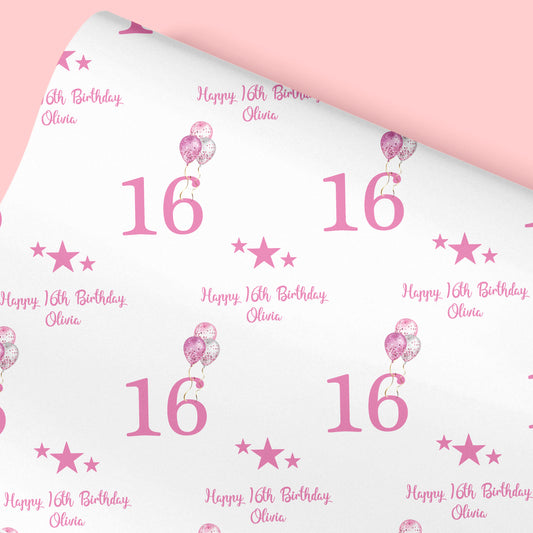 Personalised Birthday Wrapping Paper Pink Balloons