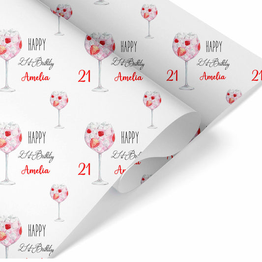 Red Gin Cocktail Birthday Wrapping Paper