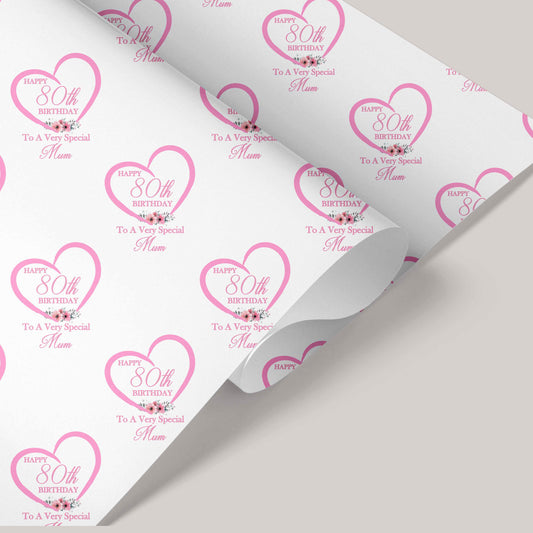 Pink Floral Heart Birthday Wrapping Paper