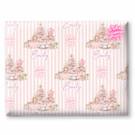 Christmas Wrapping Paper Gift Wrap For Children Pink Fairy & Nutcracker
