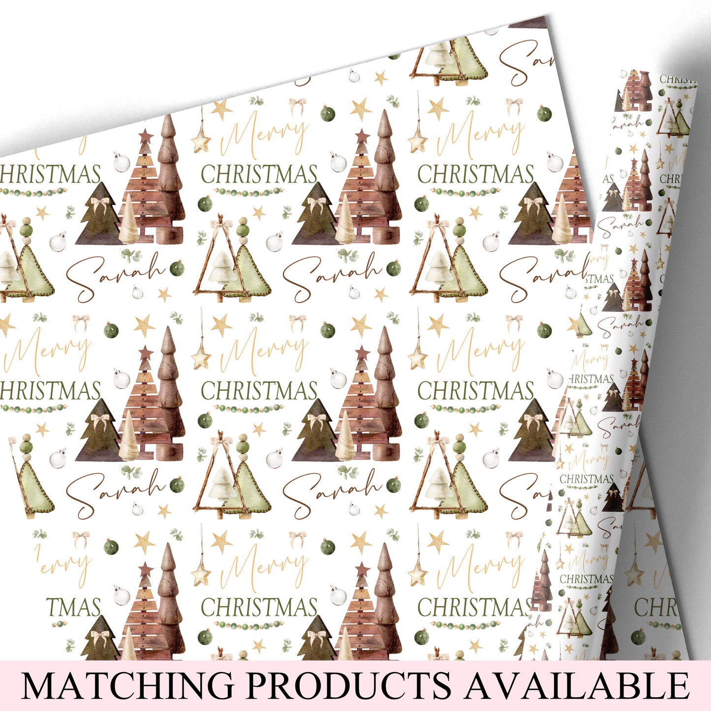 Christmas Gift Wrapping Paper – Rustic Christmas Trees, Personalied Gift Wrap Roll