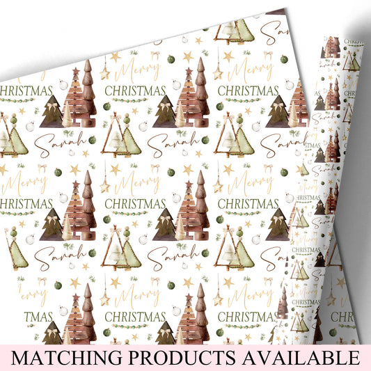 Christmas Gift Wrapping Paper – Rustic Christmas Trees, Personalied Gift Wrap Roll