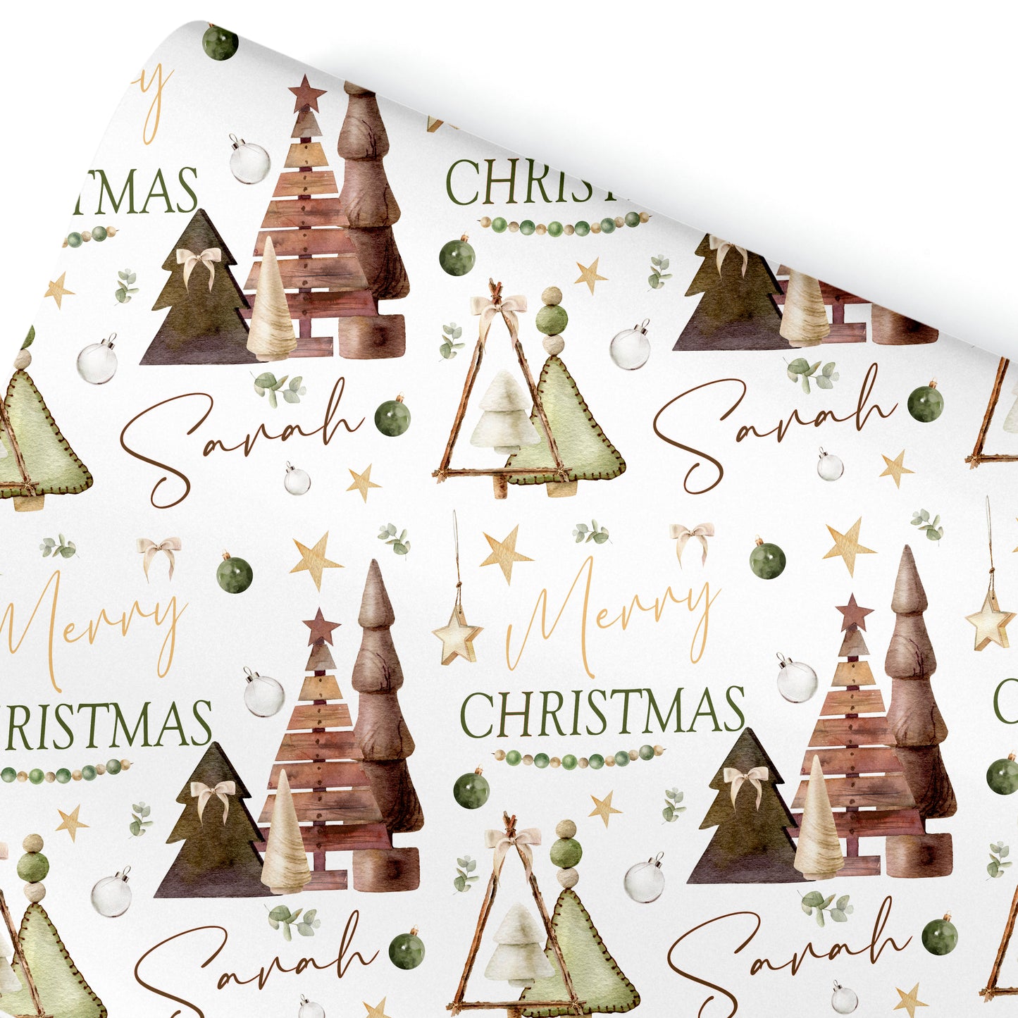 Christmas Gift Wrapping Paper – Rustic Christmas Trees, Personalied Gift Wrap Roll