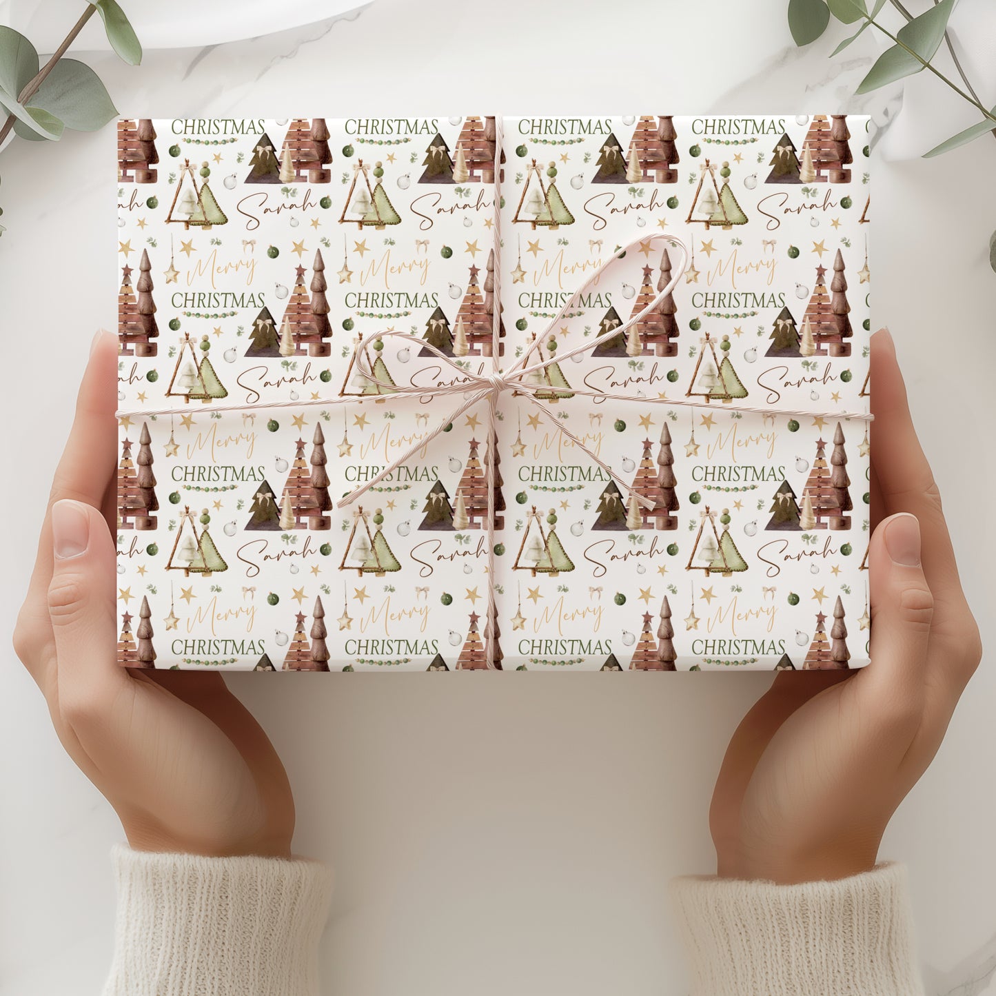 Christmas Gift Wrapping Paper – Rustic Christmas Trees, Personalied Gift Wrap Roll