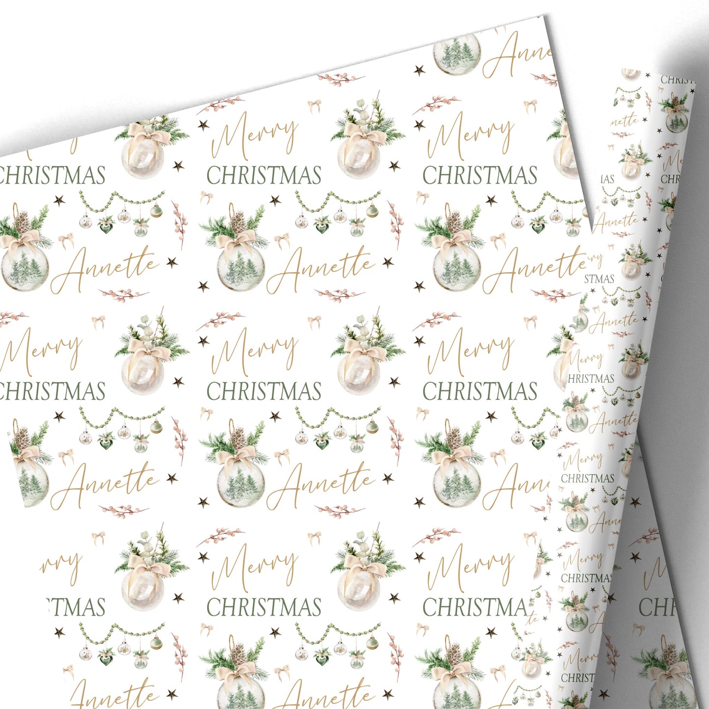 Christmas Gift Wrapping Paper – Personalied Gift Wrap Roll For Adults, Green Baubles