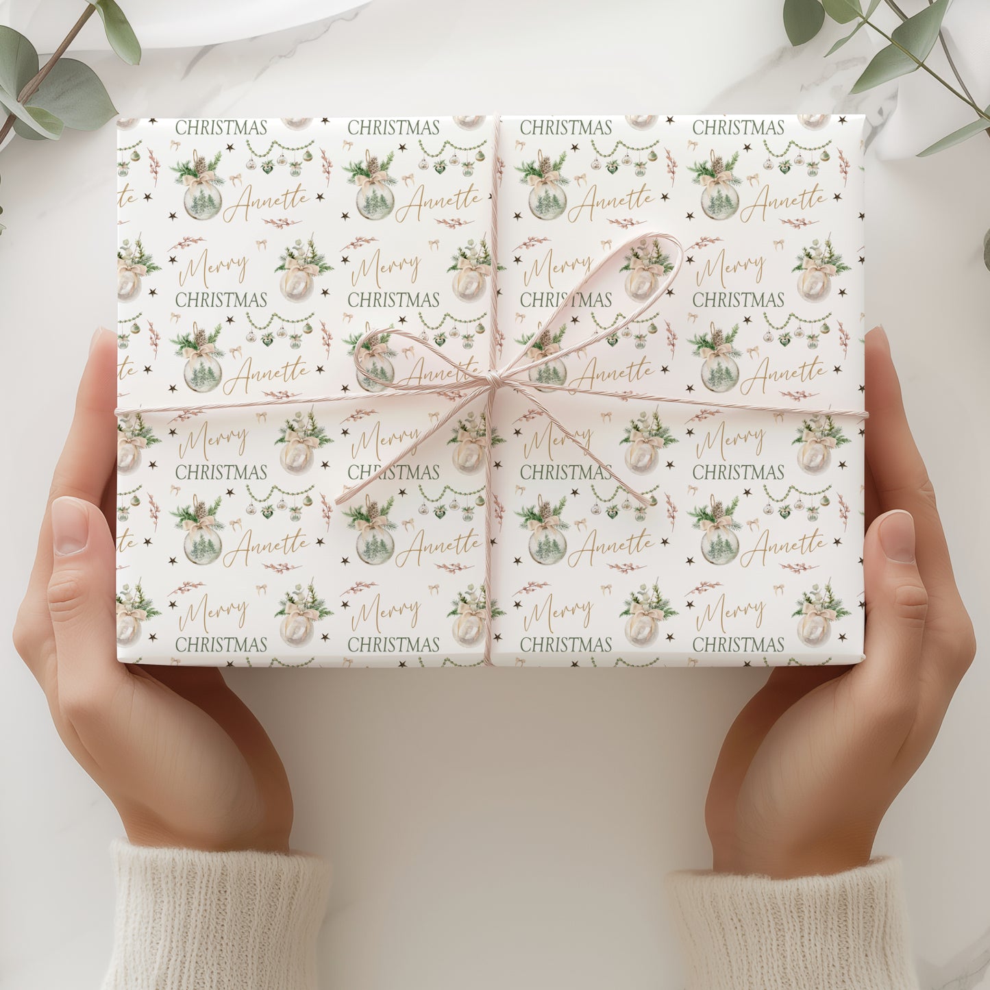 Christmas Gift Wrapping Paper – Personalied Gift Wrap Roll For Adults, Green Baubles
