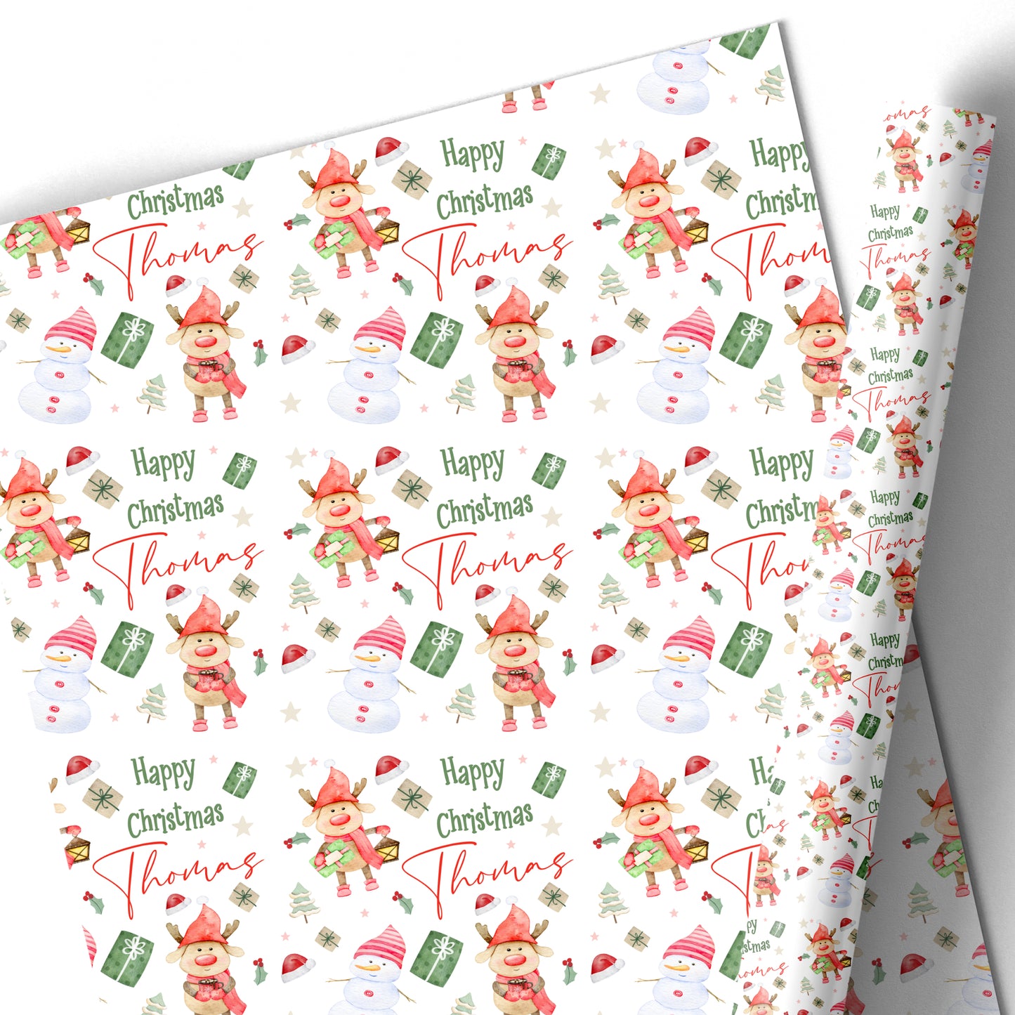 Christmas Gift Wrapping Paper – Personalised Gift Wrap Roll Snowman Reindeer