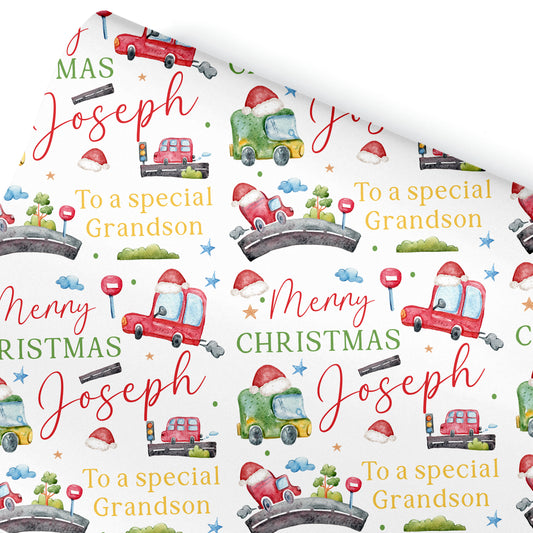 Christmas Gift Wrapping Paper – Personalised Children's Gift Wrap Roll - Transport Cars