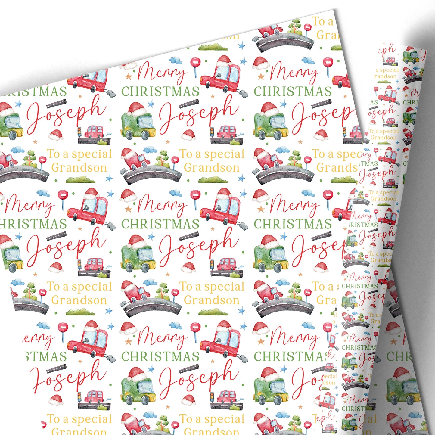 Christmas Gift Wrapping Paper – Personalised Children's Gift Wrap Roll - Transport Cars