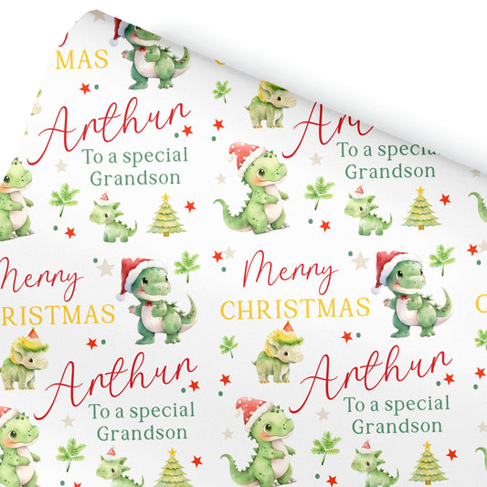 Christmas Gift Wrapping Paper – Personalised Children's Gift Wrap Roll - Baby Dinosaur
